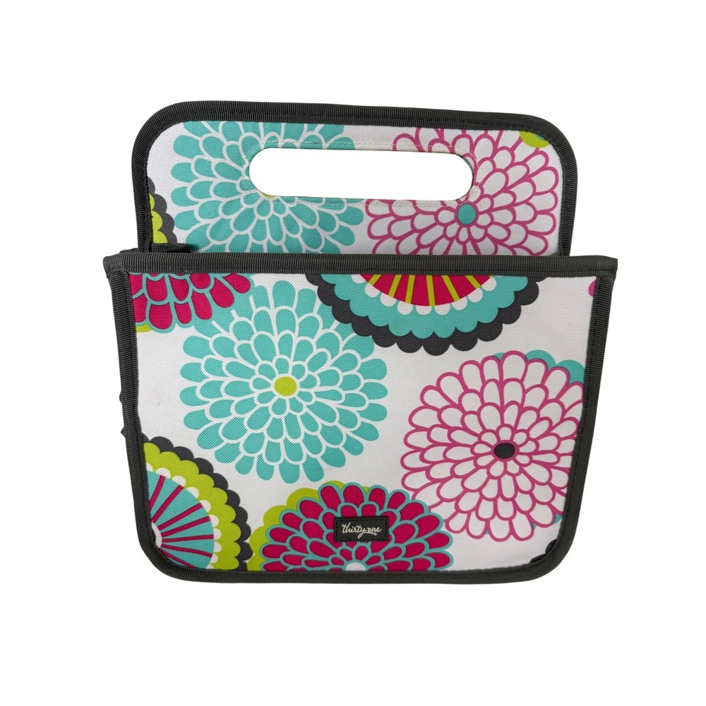 Thirty-One Double Duty Caddy Bubble Bloom Floral Organizer Tote Bag Gray Pink
